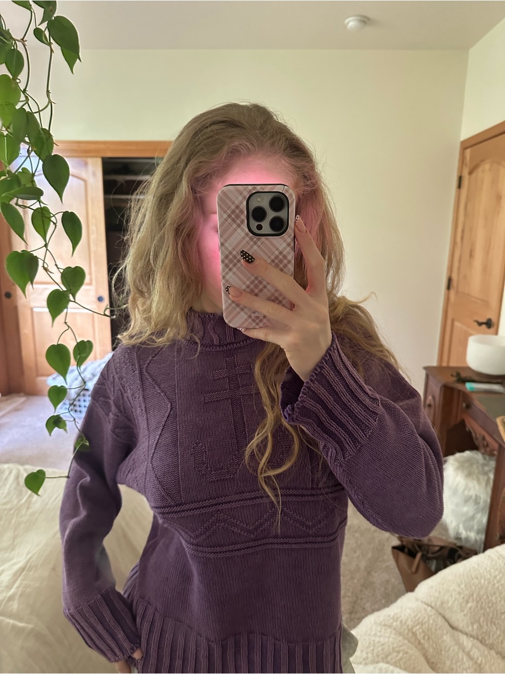 Y2K Lavender-Purple Cable Knit Crewneck Sweater